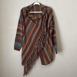 Women's Size S Fringed Loose Sweater Open Front Tassel Knit Cardigan Poncho